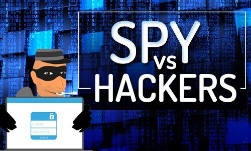Infografik-Header „Spion vs. Hack“.
